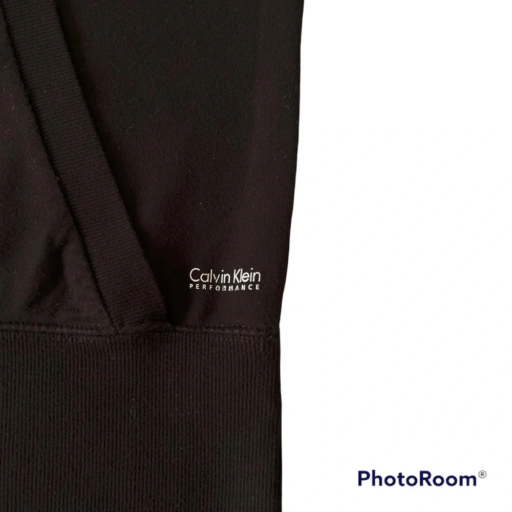 #12 Calvin Klein Performance Edgy Black Hoodie Front Pocket Relaxed Fit Top - Picture 7 of 8